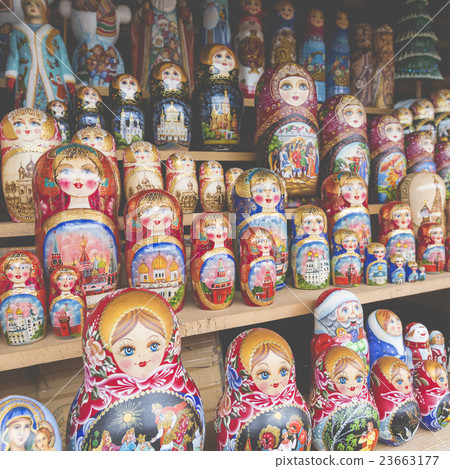 Colorful Russian nesting dolls matreshka at market Colorful Russian nesting dolls matreshka at market 23663177