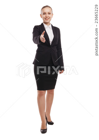 businesswoman stretching out hand for shaking businesswoman stretching out hand for shaking 23665229