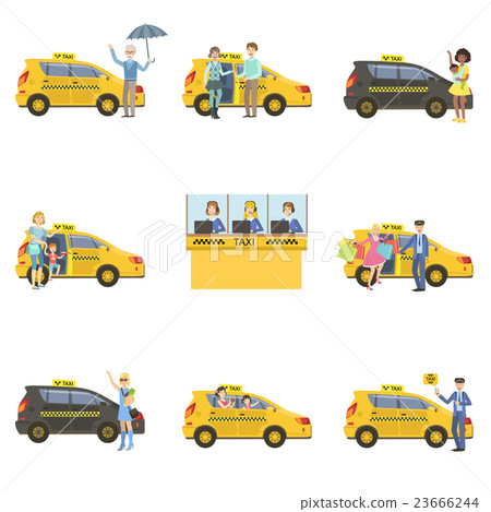 Taxi Cars, Drivers And Clients Set 23666244