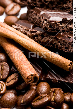 chocolate, coffee and cinnamon sticks 23666603