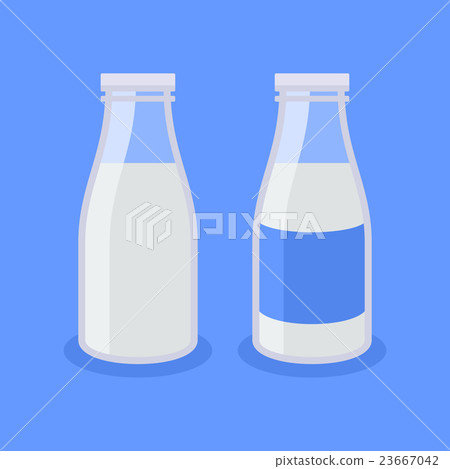 Flat Style Milk Bottle Icon on Blue Background 23667042