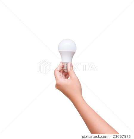 Isolated of woman hand holding LED bulb on white Isolated of woman hand holding LED bulb on white 23667575