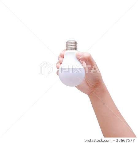 Woman hand holding LED bulb isolated on white Woman hand holding LED bulb isolated on white 23667577