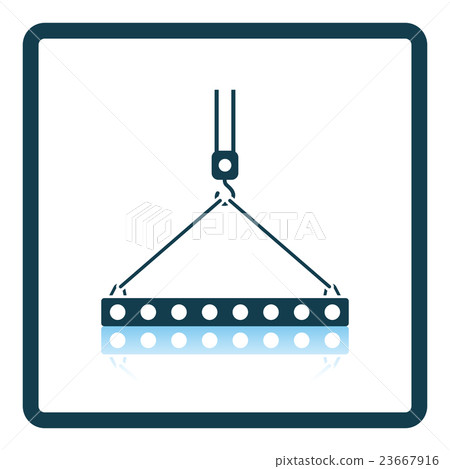 Icon of slab hanged on crane hook by rope slings Icon of slab hanged on crane hook by rope slings 23667916