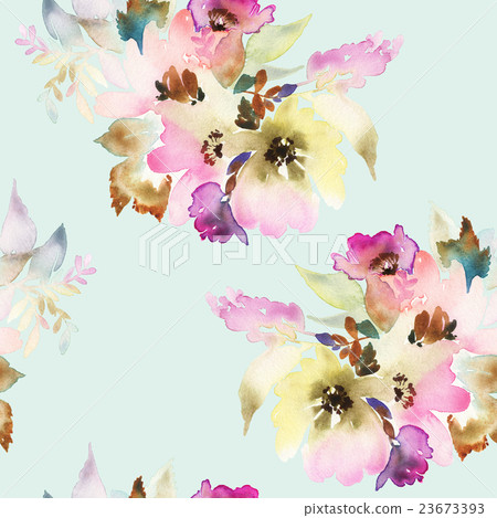 Seamless pattern with flowers watercolor - Stock Illustration [23673393 ...