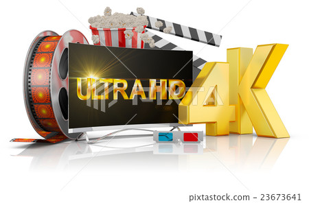 4K TV, popcorn and film 23673641