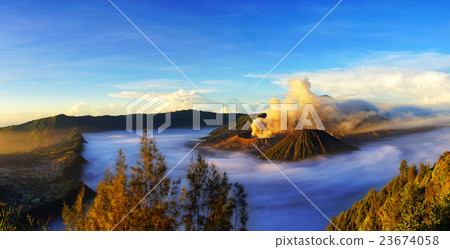 Mount Bromo, active volcano during sunrise. Mount Bromo, active volcano during sunrise. 23674058