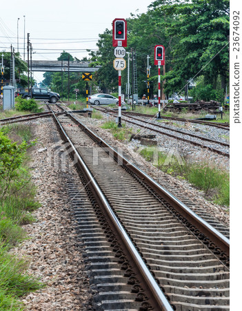 Red light from traffic signal pole. 23674092