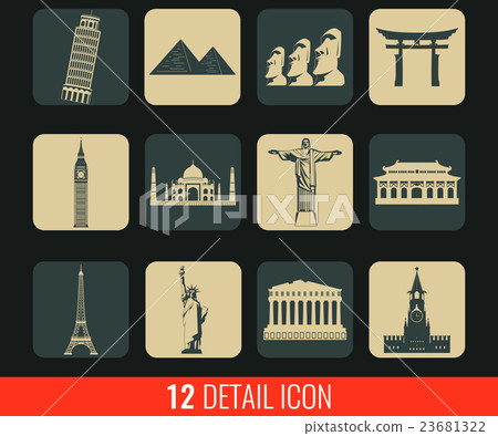 World landmarks flat icons set. Vector 23681322