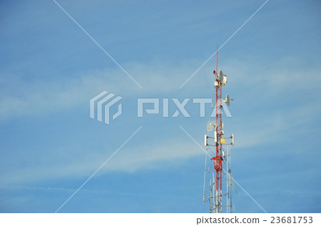 radio pole (telecommunication antenna) on blue sky 23681753