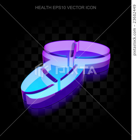 Health icon: 3d neon glowing Pills made of glass 23682449
