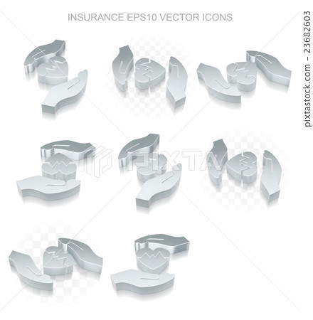 Insurance icons set: different views of metallic 23682603