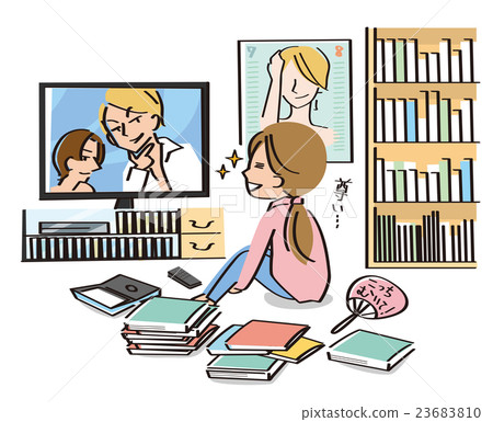 一個女人通過觀看她最喜歡的偶像的形象來度過她的假期 一個女人通過觀看她最喜歡的偶像的形象來度過她的假期 23683810