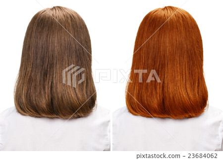 Woman before and after dyeing hairs 23684062