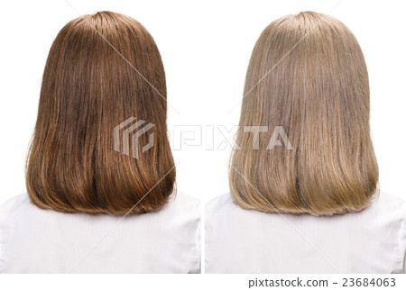 Woman before and after dyeing hairs 23684063