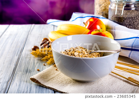Bowl of cereal. Healthy breakfast. 23685345
