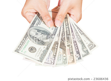 lady hand holding dollars banknote lady hand holding dollars banknote 23686436