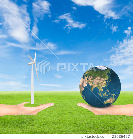 hand holding wind turbine and earth 23686437