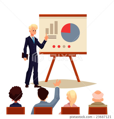 Businessman giving presentation using a board Businessman giving presentation using a board 23687121
