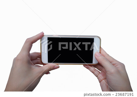 woman hand holding blank mobile smart phone 23687191