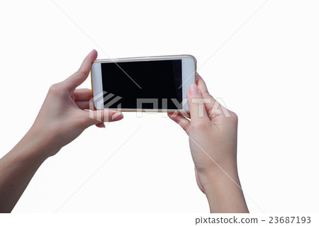 woman hand holding blank mobile smart phone 23687193