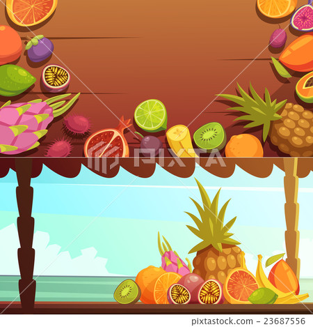 Tropical Island Fruit Banners Set 23687556