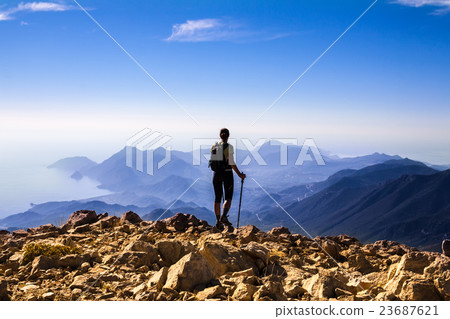 tourist woman on the top of mount, 23687621