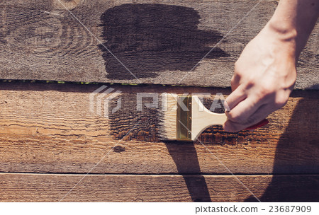 Paint brush on wooden table use for home decorated 23687909