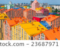 Panoramic aerial view of colored city street  23687971