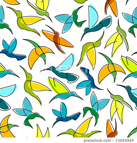 Flying hummingbird birds seamless pattern Flying hummingbird birds seamless pattern 23688984