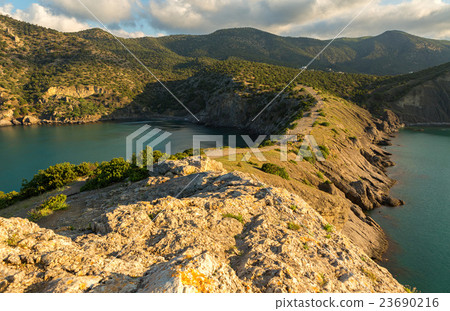 Beautiful Cape Kapchik in the Black Sea. Crimea. Beautiful Cape Kapchik in the Black Sea. Crimea. 23690216