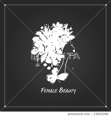 Female portrait, white silhouette on black for Female portrait, white silhouette on black for 23691098