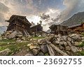 Wooden traditional house rock wall at mountain top 23692755