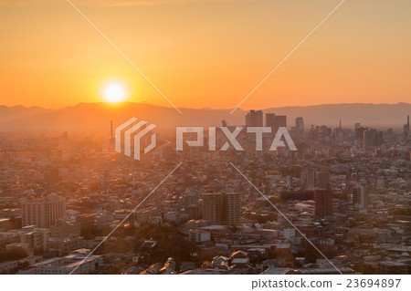 Nagoya cityscape and skyscraper with sunset 23694897
