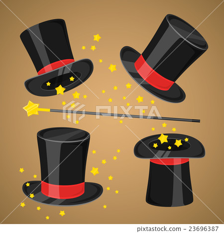 Magic hat and wand with sparkles Magic hat and wand with sparkles 23696387