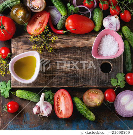 Background with tomatoes and cucumbers Background with tomatoes and cucumbers 23698569