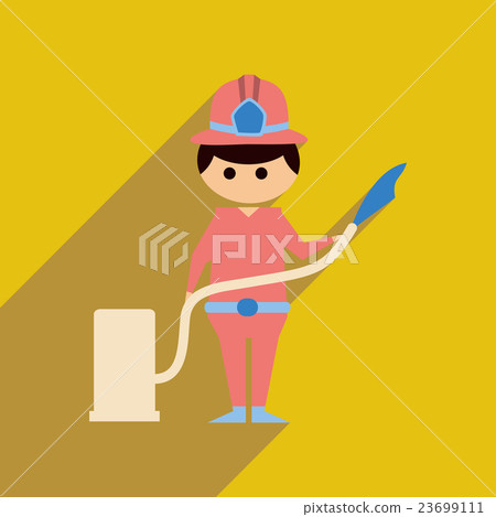 Flat web icon with long shadow Man firefighter Flat web icon with long shadow Man firefighter 23699111