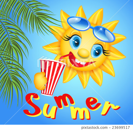 Funny sun drinking cool drink from straws Funny sun drinking cool drink from straws 23699517