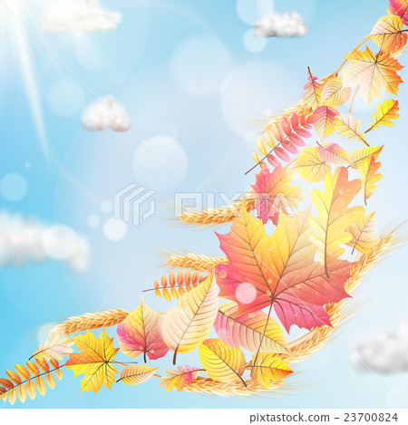 Autumn sun with leaves on blue sky. EPS 10 Autumn sun with leaves on blue sky. EPS 10 23700824