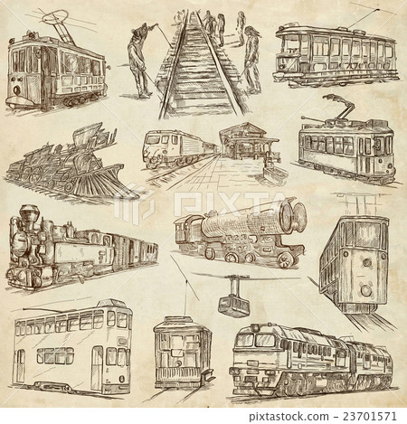 On rails.Freehands,hand drawn collection.Line art. On rails.Freehands,hand drawn collection.Line art. 23701571