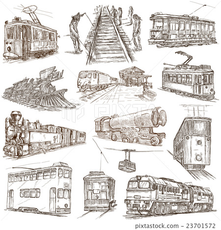 On rails.Freehands,hand drawn collection.Line art. On rails.Freehands,hand drawn collection.Line art. 23701572