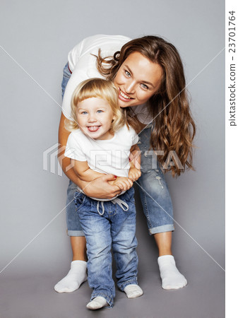 young pretty stylish mother with little cute blond 23701764