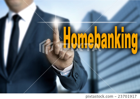 Homebanking touchscreen is operated by businessman Homebanking touchscreen is operated by businessman 23701917