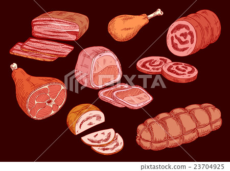 Meat food set illustration. Butcher shop elements Meat food set illustration. Butcher shop elements 23704925