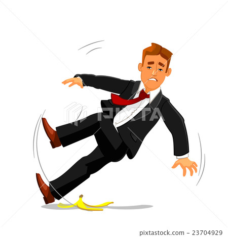 Businessman slips on banana peel and falls Businessman slips on banana peel and falls 23704929