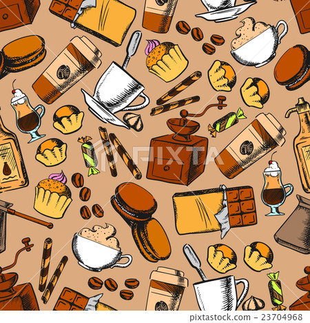 Coffee, tea, desserts seamless background 23704968