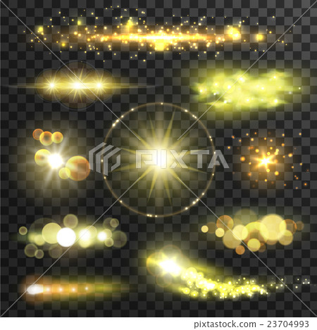 Golden glittering stars with lens flare effect 23704993