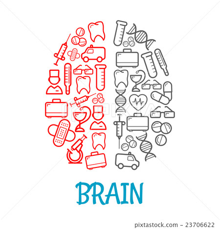Medical sketch icons shaped as human brain symbol Medical sketch icons shaped as human brain symbol 23706622