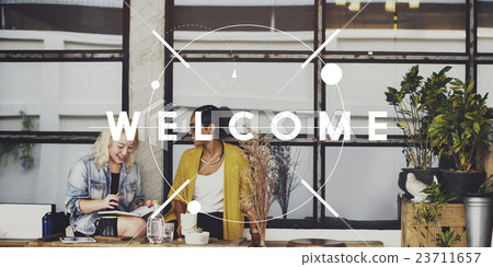 We are Open Welcome Notice Message Shop Sign Concept 23711657