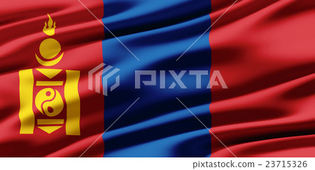 Wrinkled Mongolian flag closeup texture background (High resolution 3D CG rendering ∕ coloring illustration) 23715326